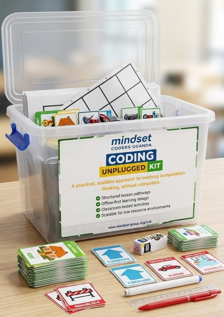 Coding Unplugged Kit with activity cards, grid mats, and learning materials