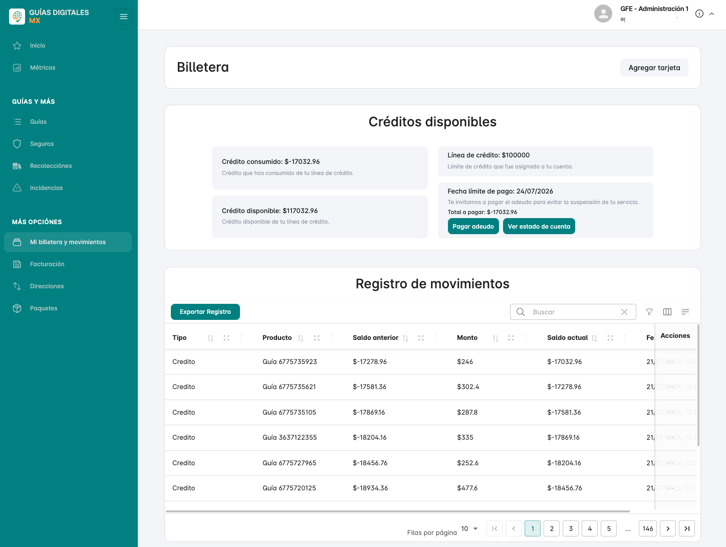 Mi Billetera y movimientos - Creditos y pagos