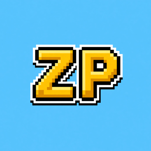 Zepita pixel-art 2P logo in yellow on a blue background