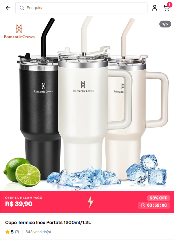 Copo Termico Inox Portatil 1200ml/1.2L