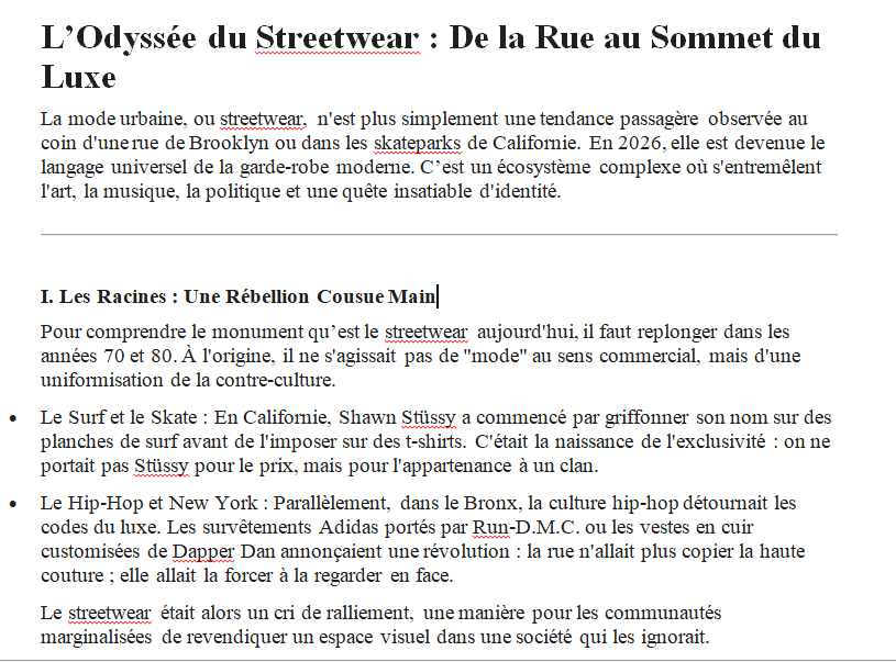 Article streetwear - Rédaction professionnelle