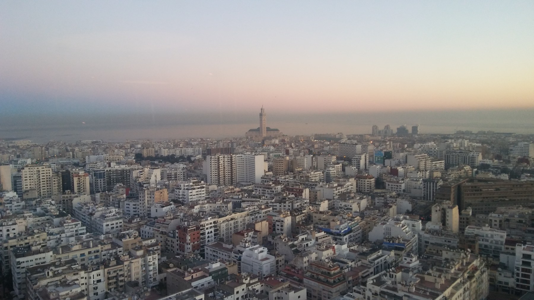 Casablanca skyline with Hassan II Mosque in the distance
