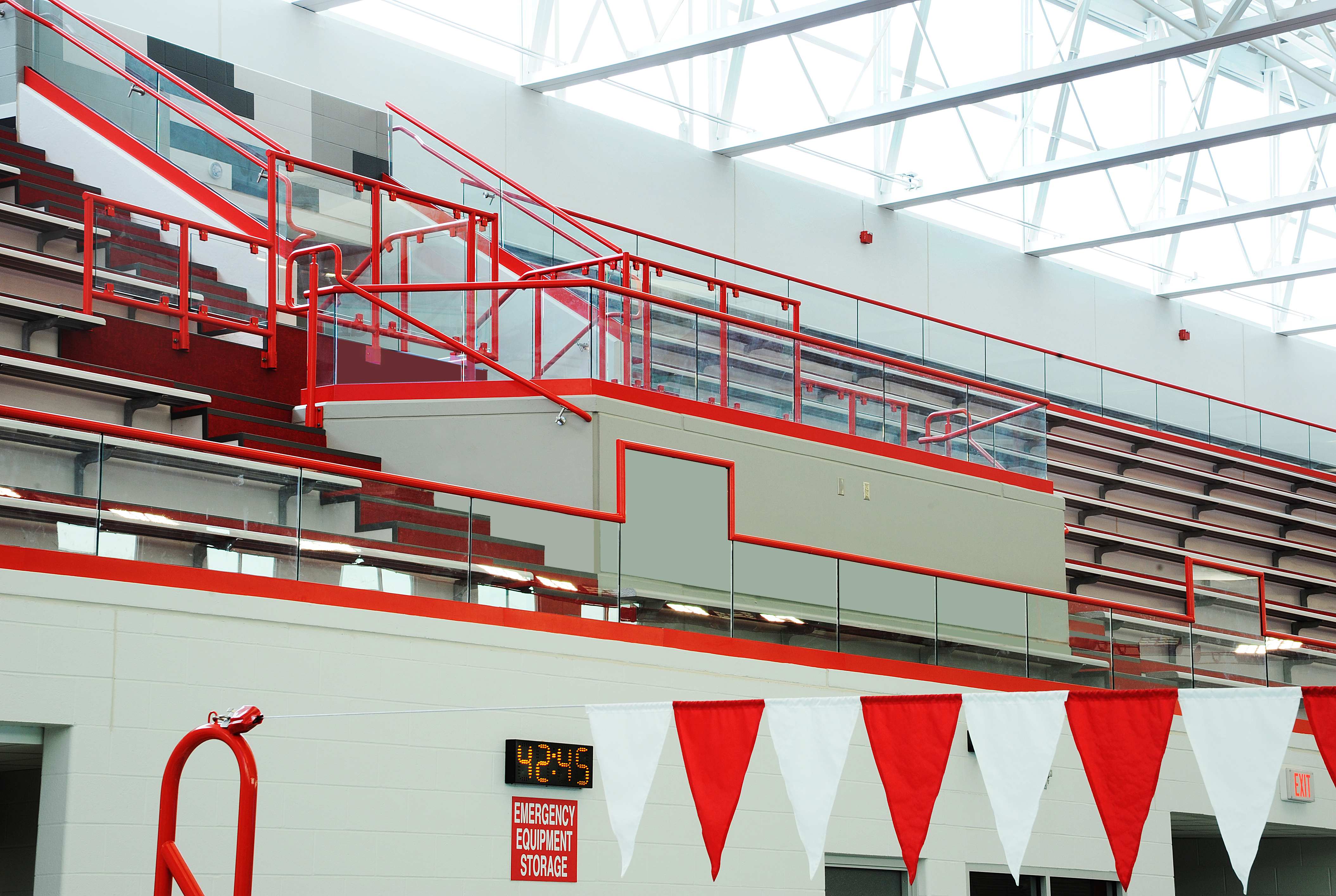 Center Grove HS Natatorium — Structural Glass Stair & Bleacher Guardrail, Wide View