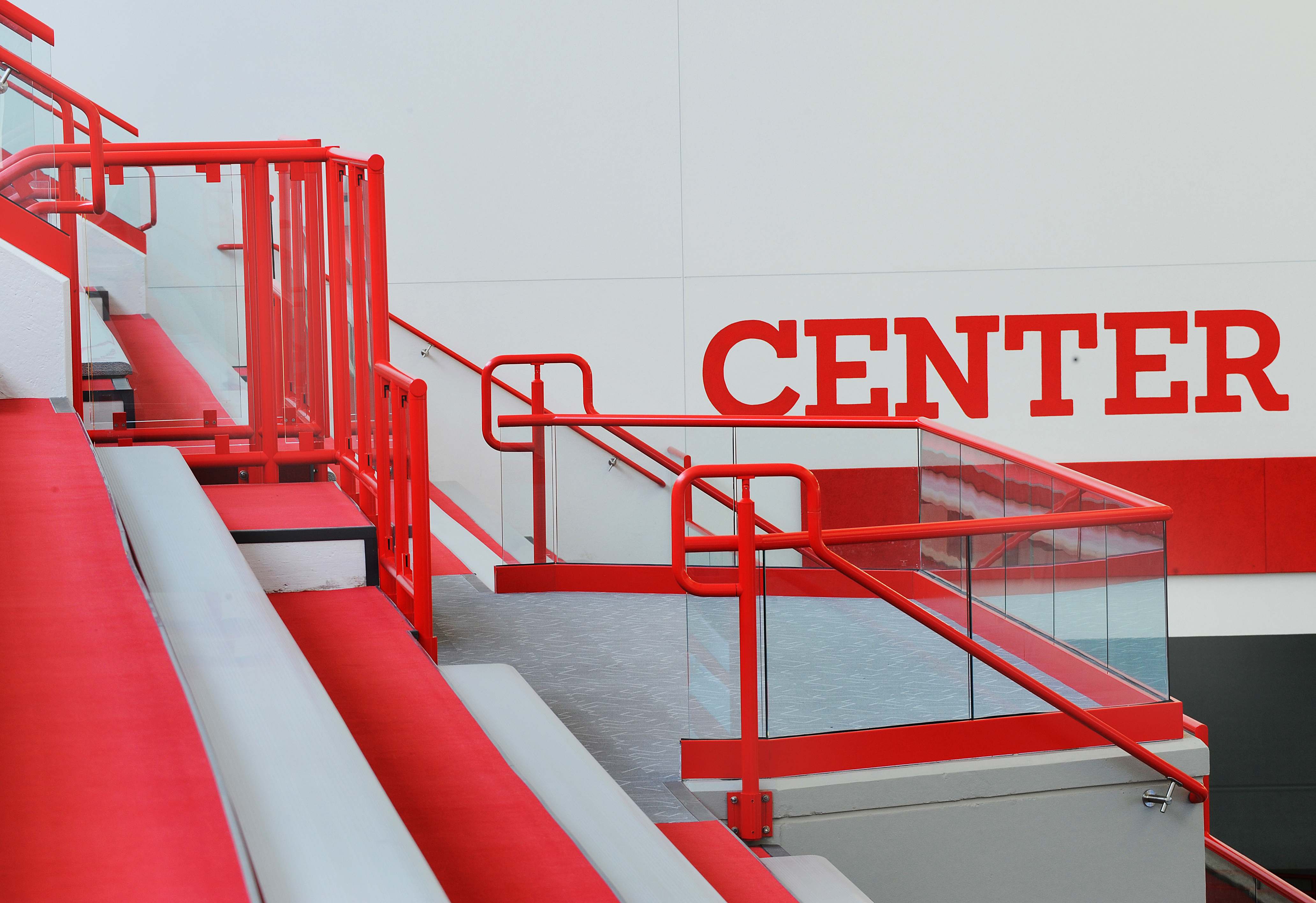Center Grove HS Natatorium — Structural Glass Stair to Pool Deck, Overhead View