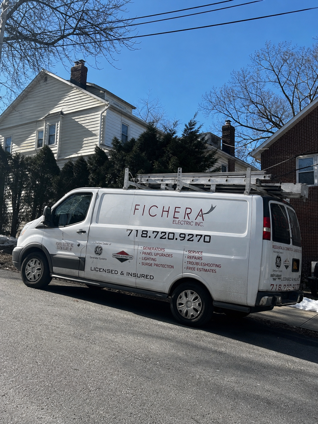 Fichera Electric service van in Staten Island neighborhood