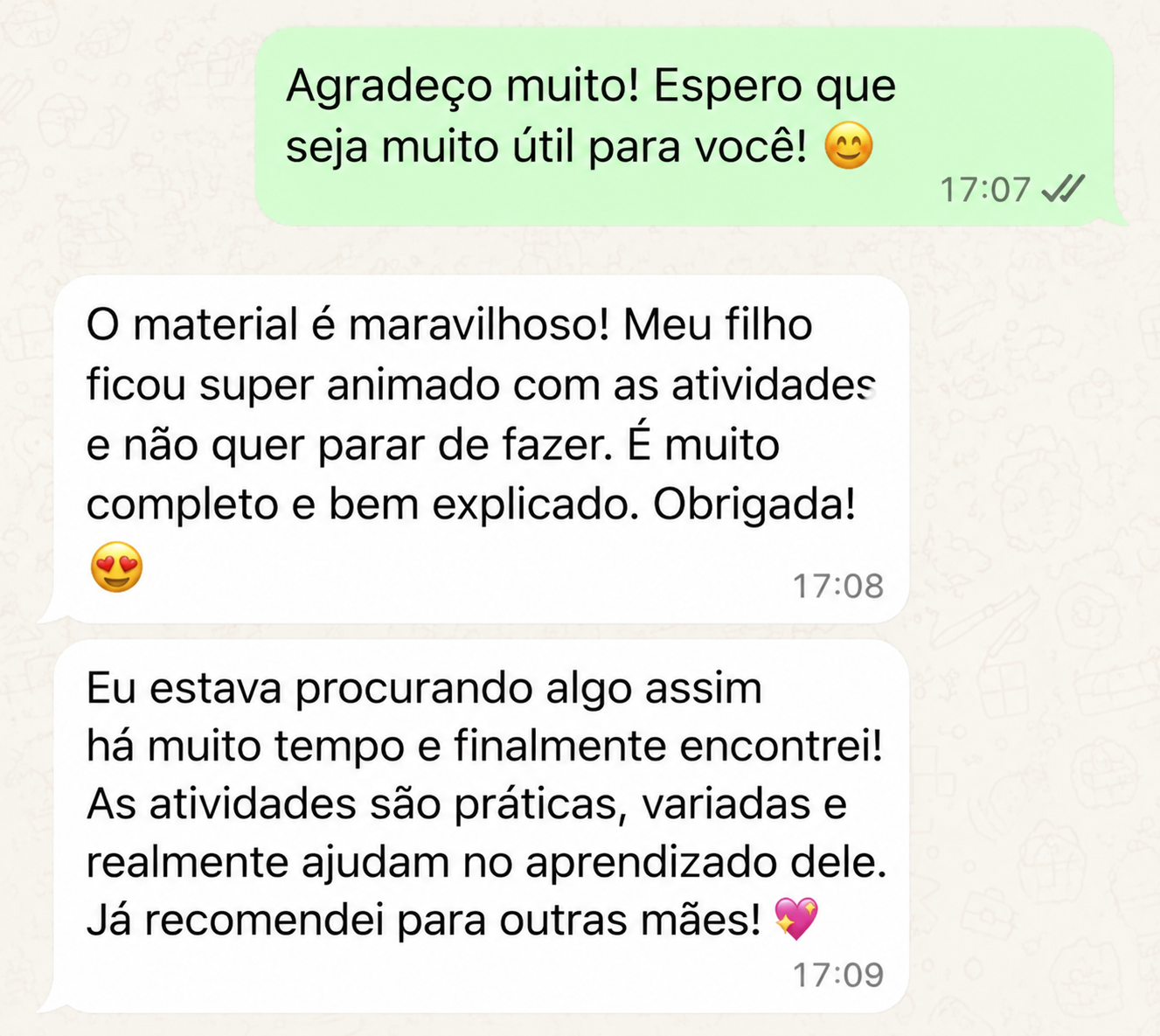 Feedback de mãe sobre as atividades
