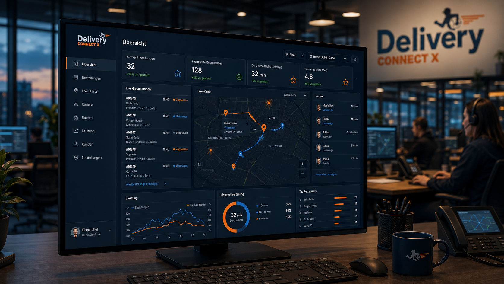 DCX Delivery Dashboard mit Live-Tracking und Kurierübersicht