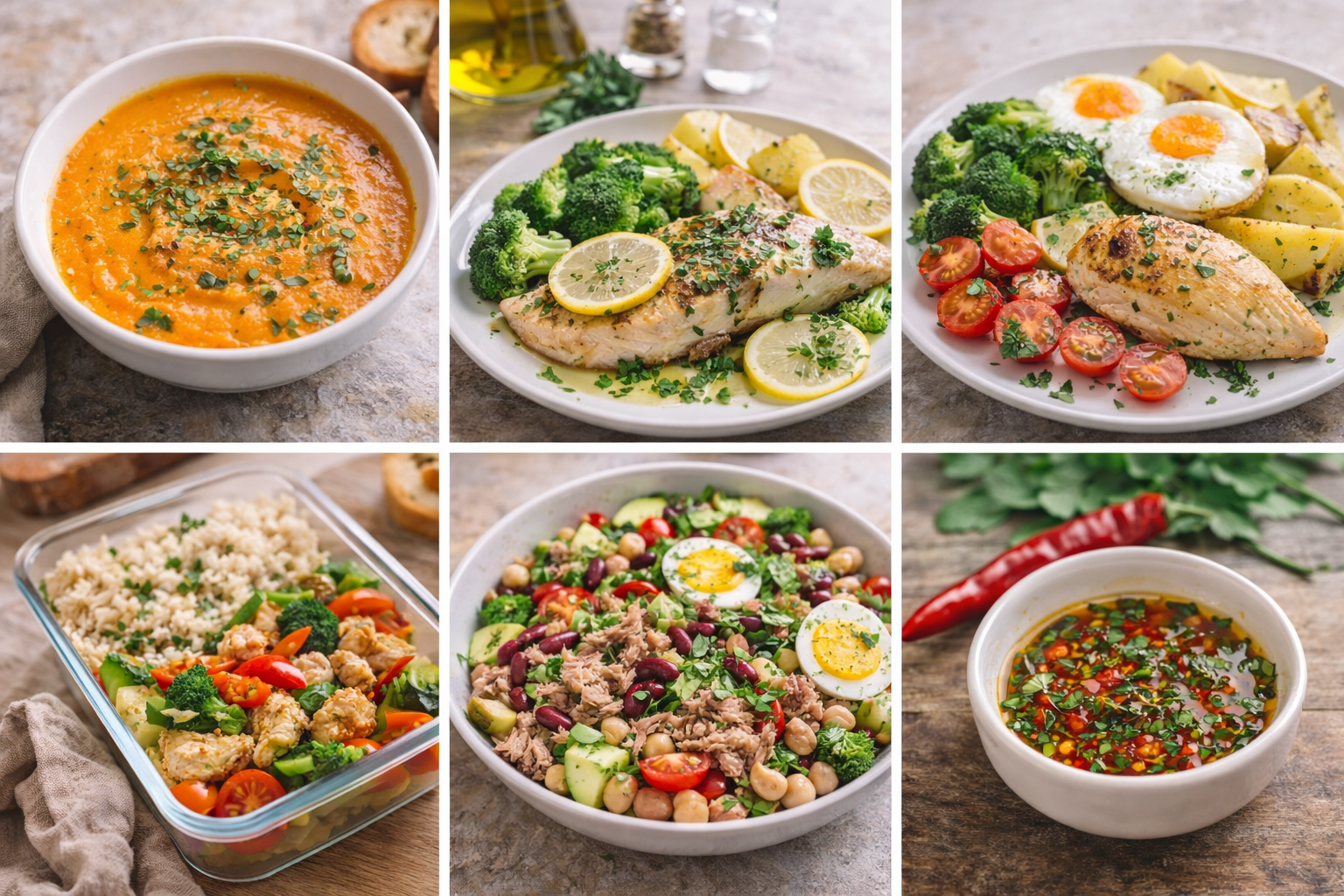 Grid de 6 pratos saudáveis do programa