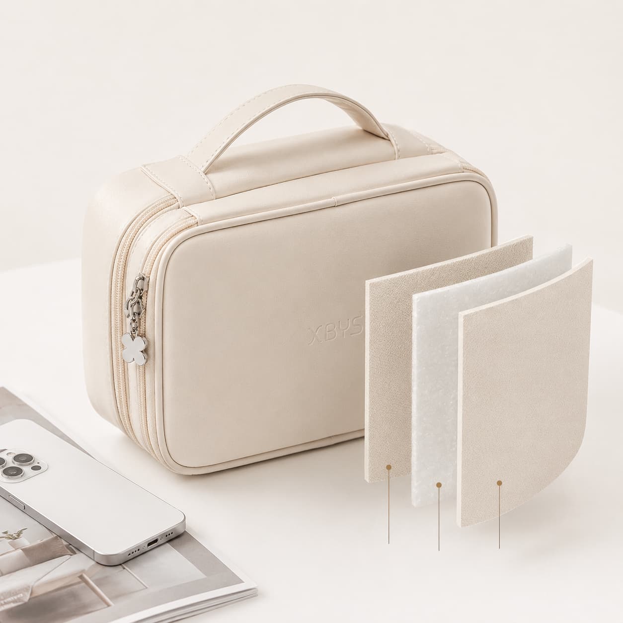 RIVOLLE bag with removable divider panels displayed showing customisable interior options