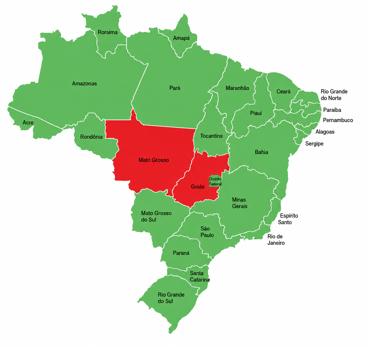 Mapa do Brasil - Area de atuacao Goias, Mato Grosso e Distrito Federal