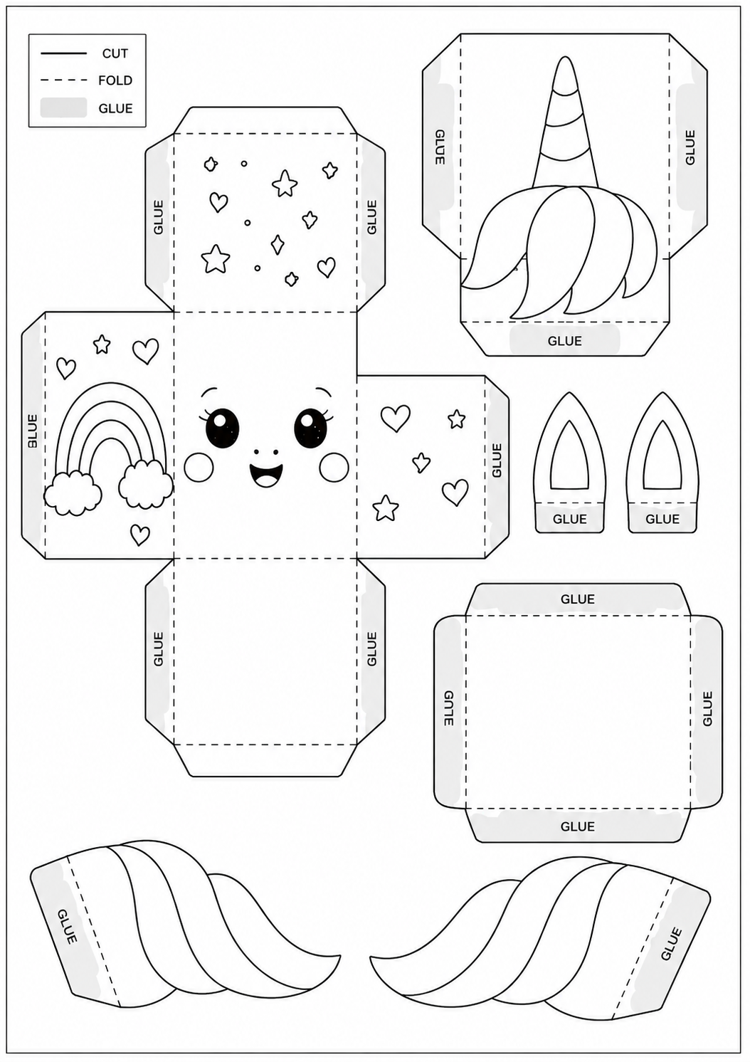 Unicorn Treasure Box printable template