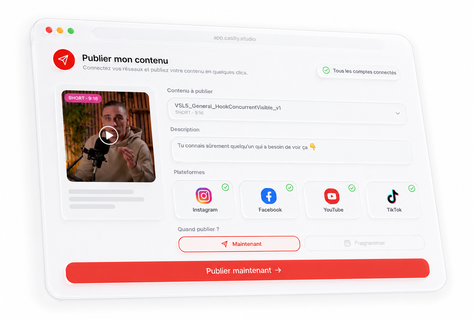 Publication sur les réseaux sociaux depuis Castly Studio