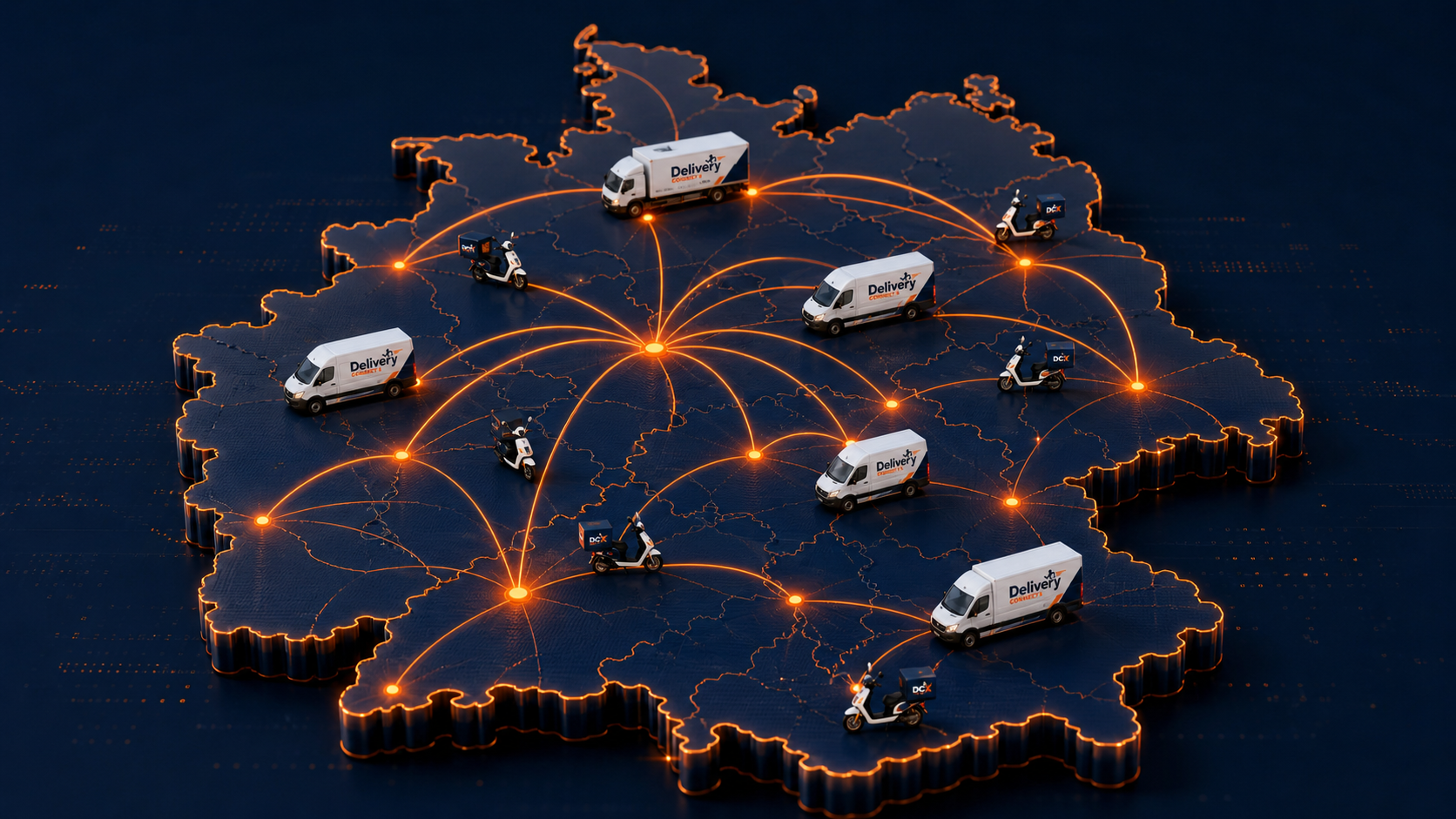 Deutschlandweites Netzwerk mit Fahrzeugen und Lieferwegen