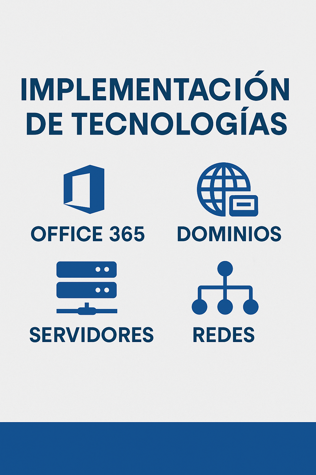 Implementación de tecnologías: Office 365, Dominios, Servidores, Redes