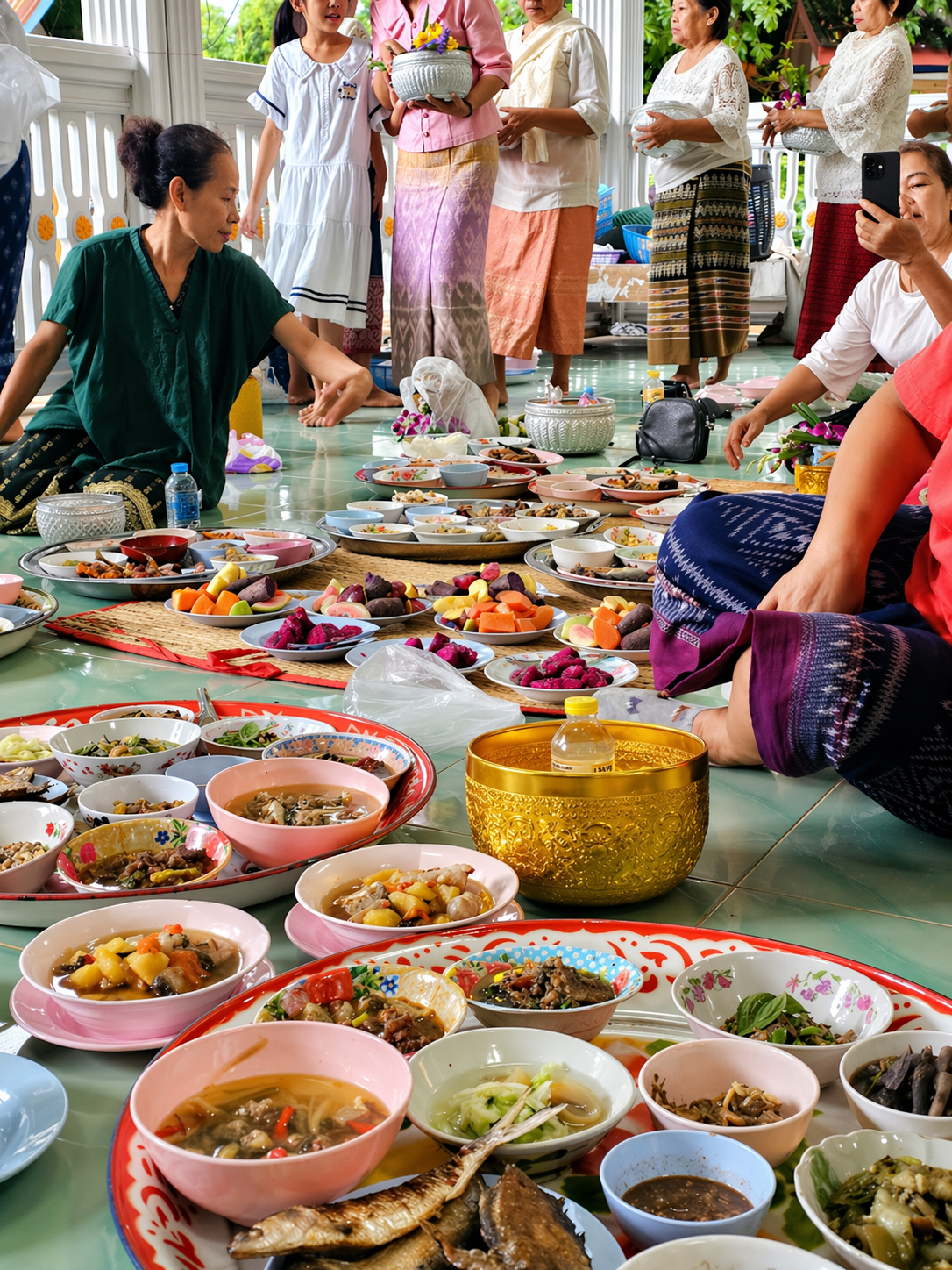 Traditional Thai food offering ceremony