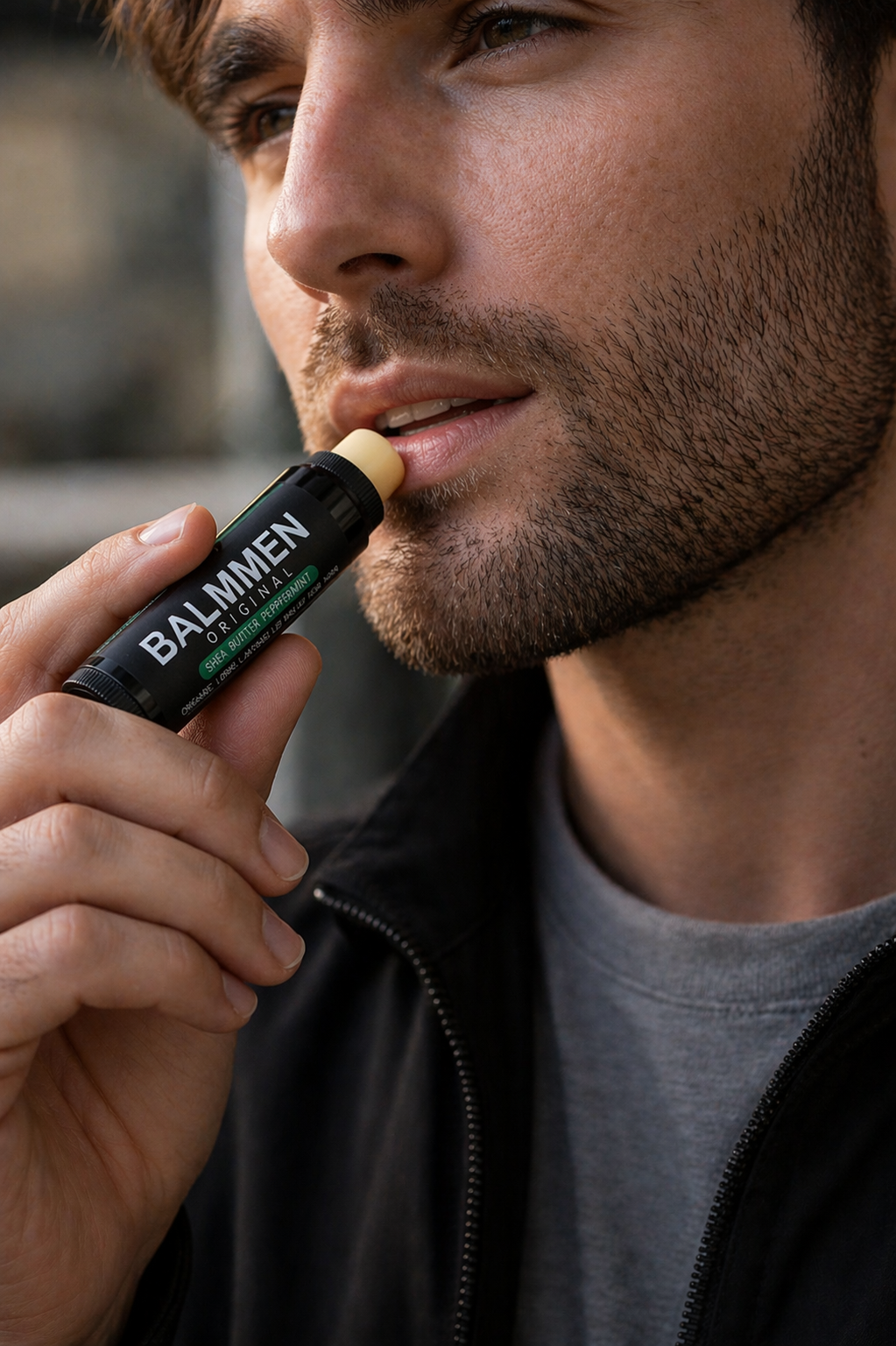 Man using BALMMEN lip balm