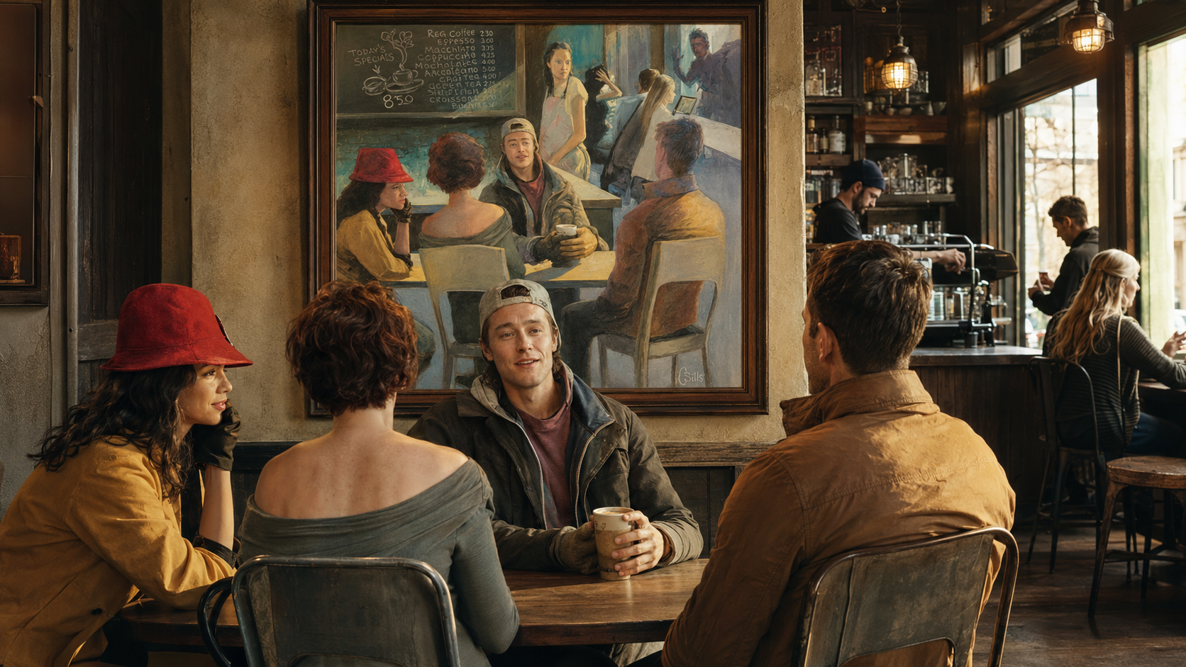 Original painting displayed in coffee shop