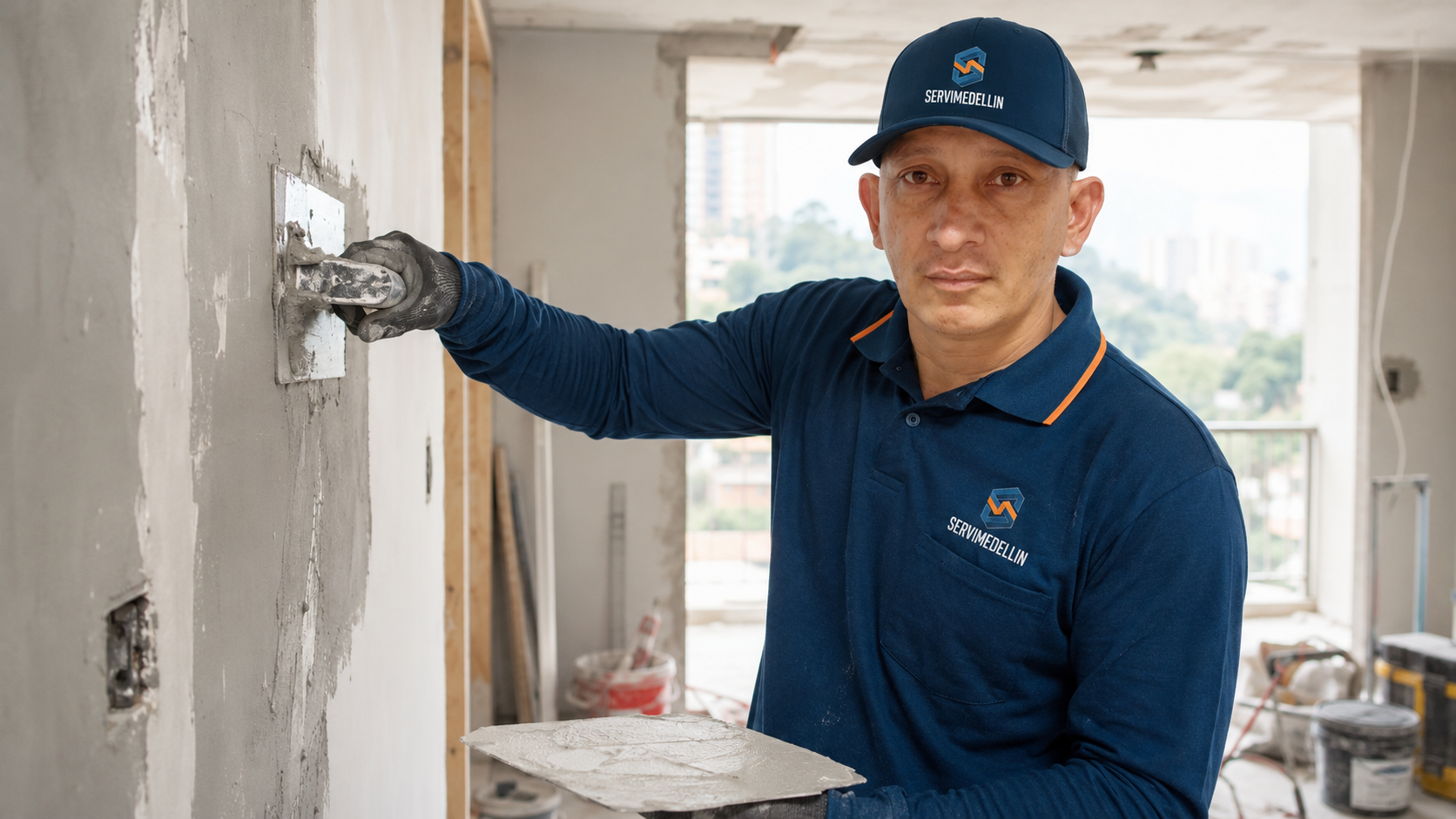 Profesional trabajando en acabados de pared