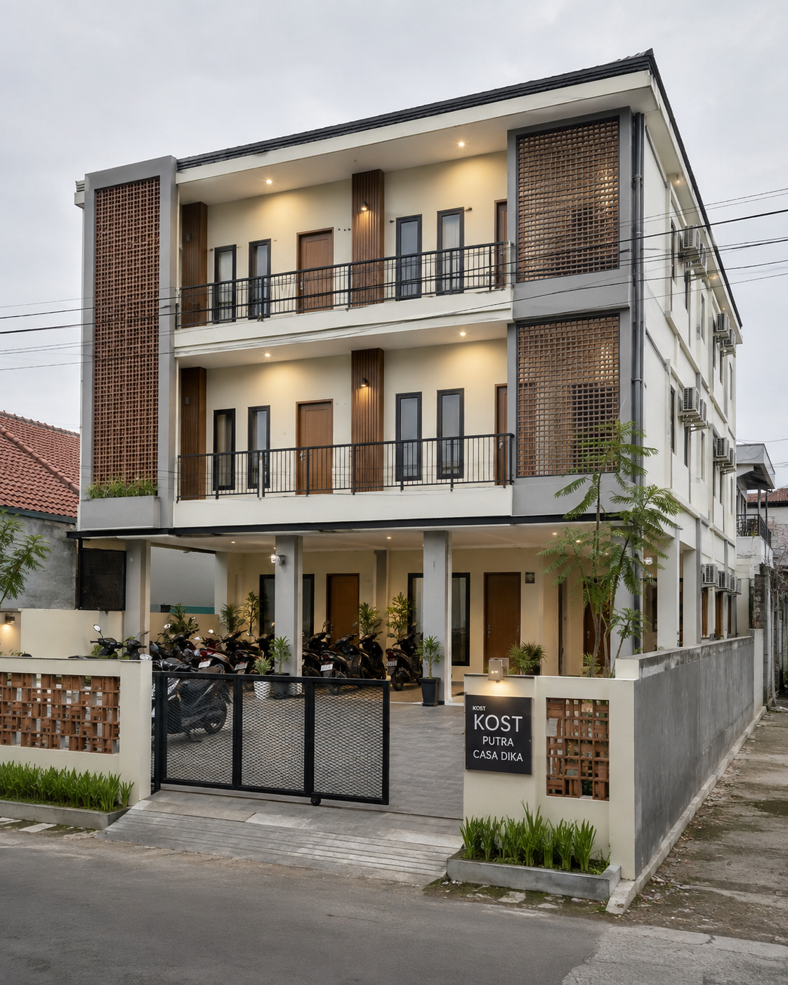 Bangunan kost modern tiga lantai