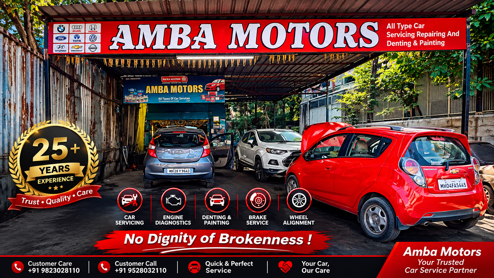 Technician servicing a car at Amba Motors