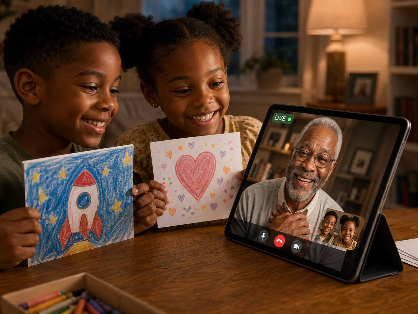 Children sharing a moment with their grandfather through Eterna