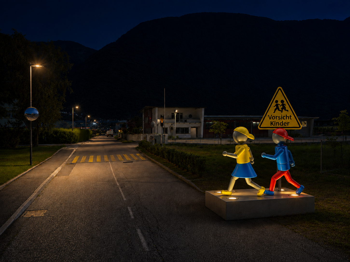 KidSecur Figuren bei Nacht – beleuchtet an einer Straße