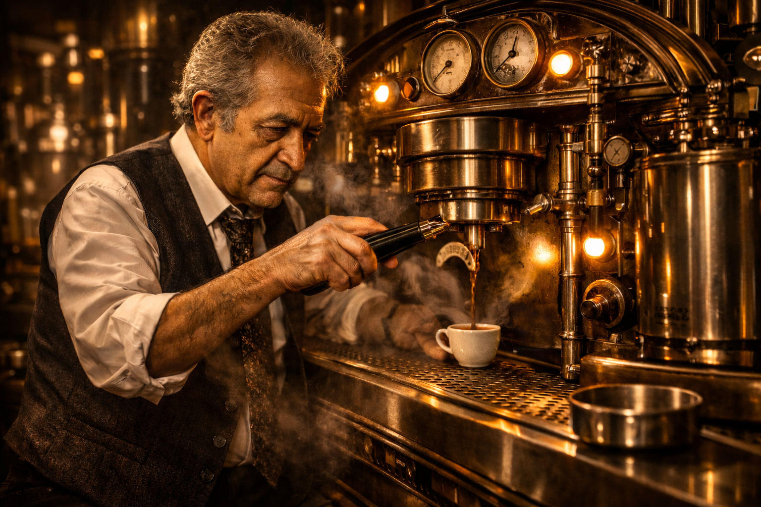 Roberto Messineo prepara un espresso alla macchina artigianale