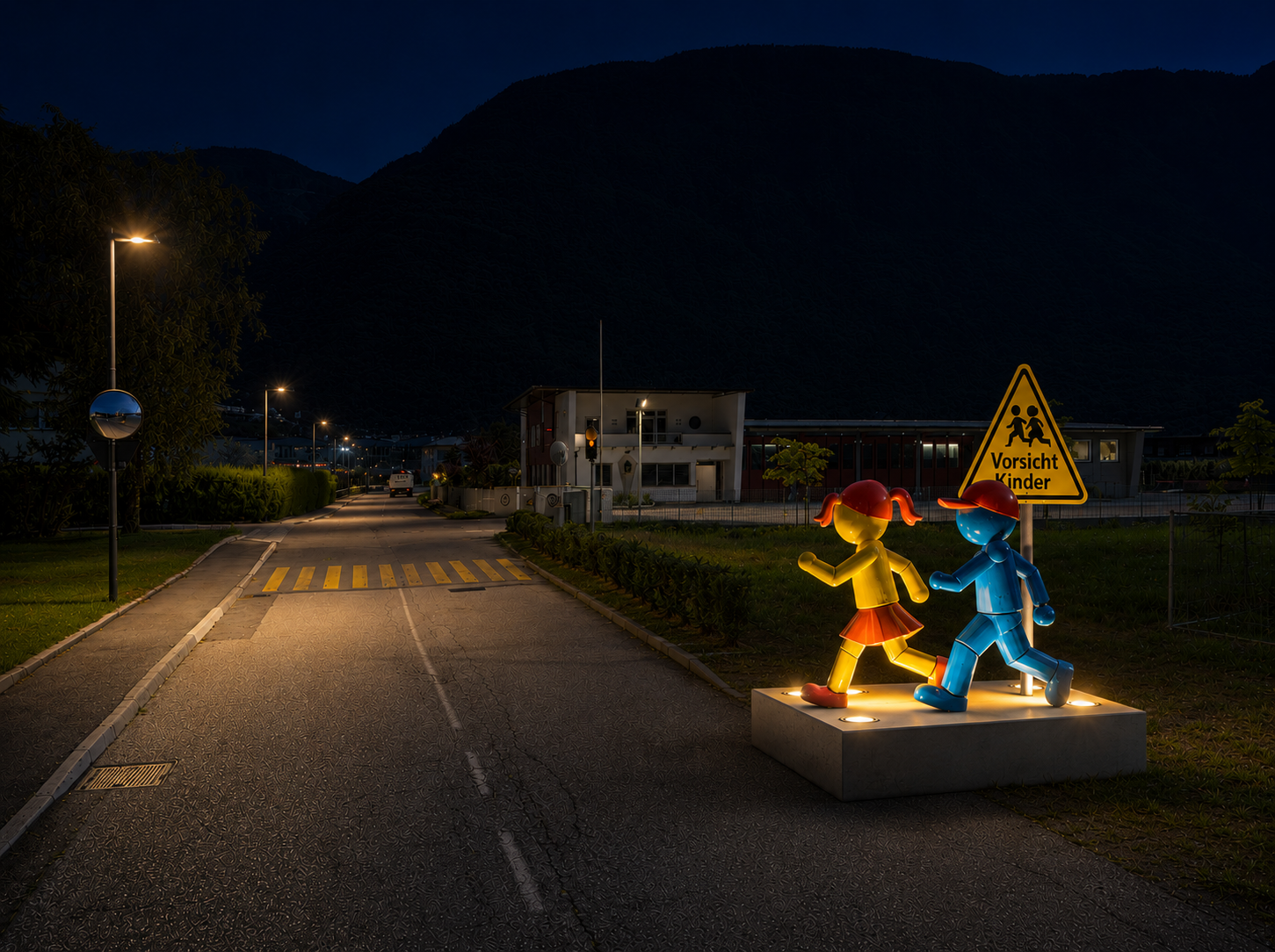 KidSecur Figuren bei Nacht – beleuchtet an einer Straße