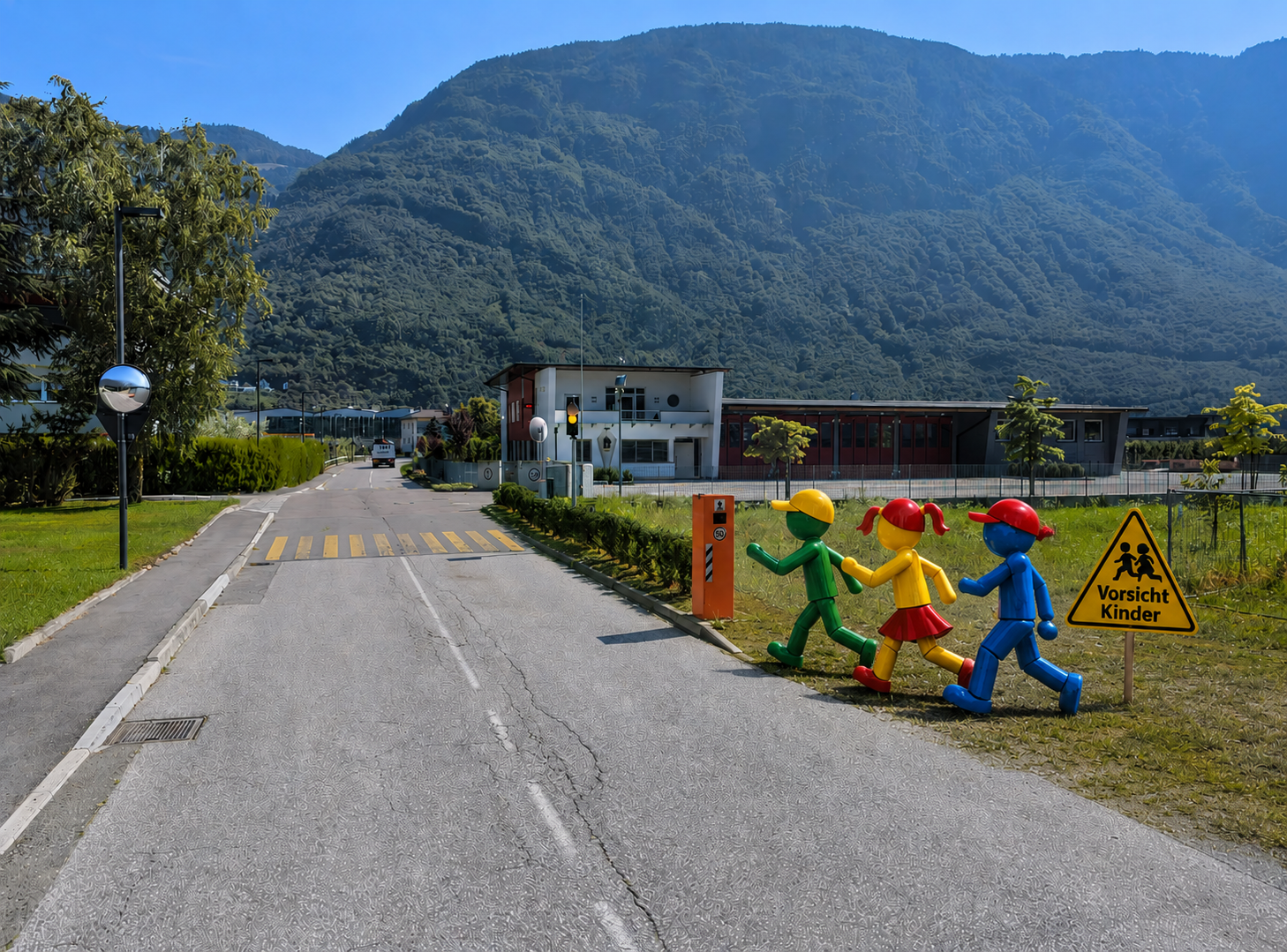 KidSecur Figuren tagsüber an einer Schulstraße