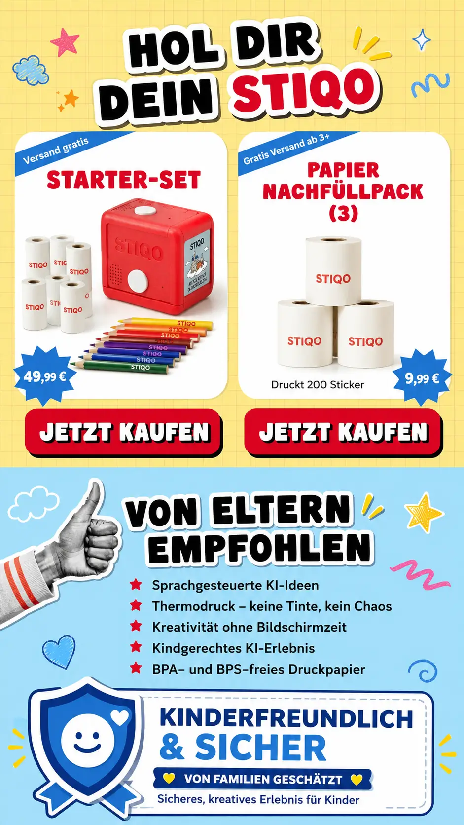 Hol dir dein STIQO Starter-Set und Papier-Nachfüllpackung