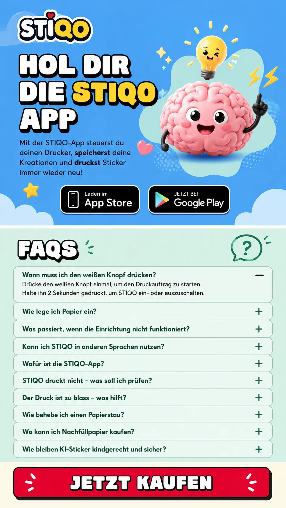 Hol dir die STIQO App – FAQs und Jetzt Kaufen Button