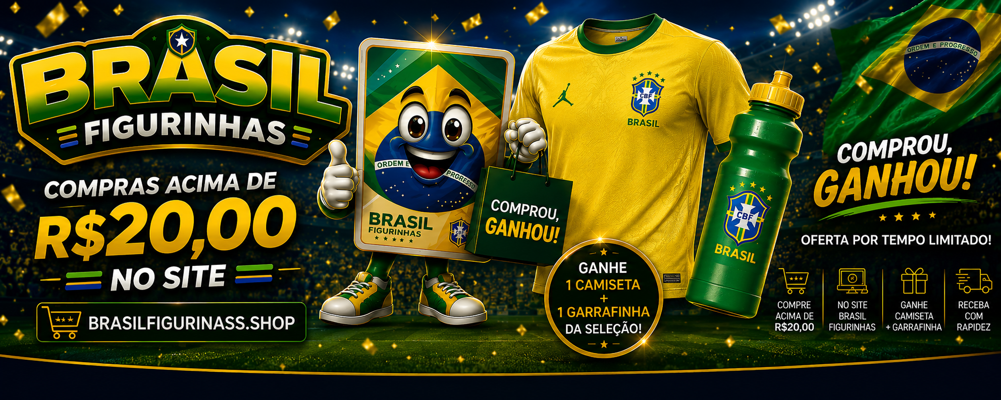 Comprou Ganhou - Compras acima de R$20 ganhe camiseta e garrafinha da selecao