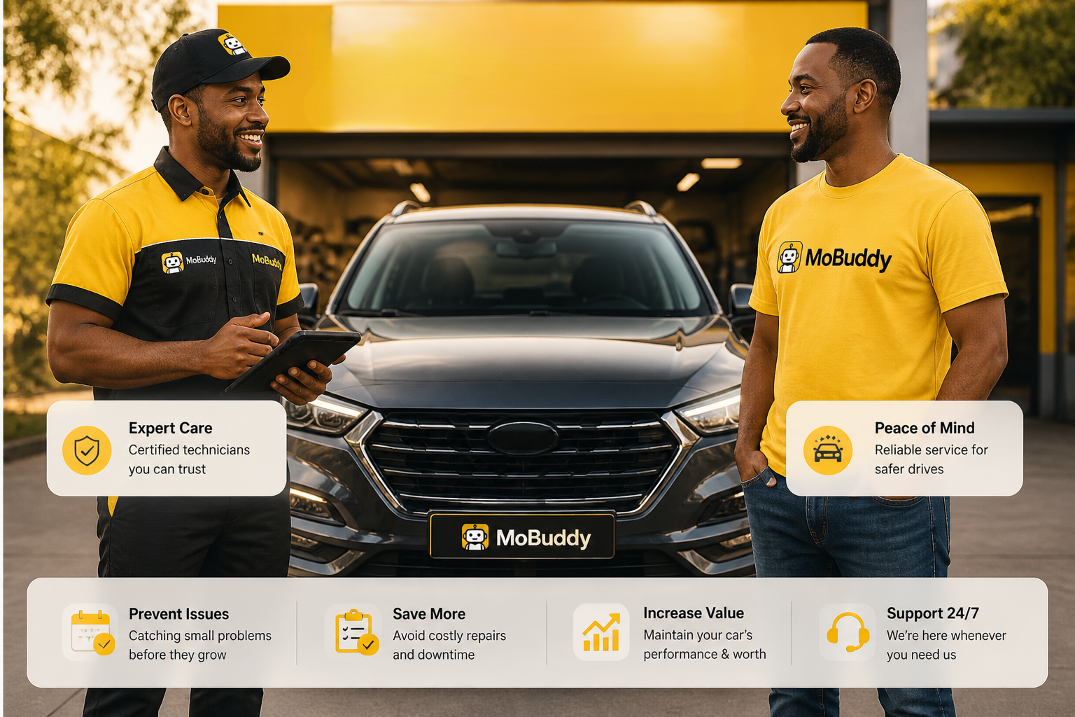 Professional technician and driver with MoBuddy car
