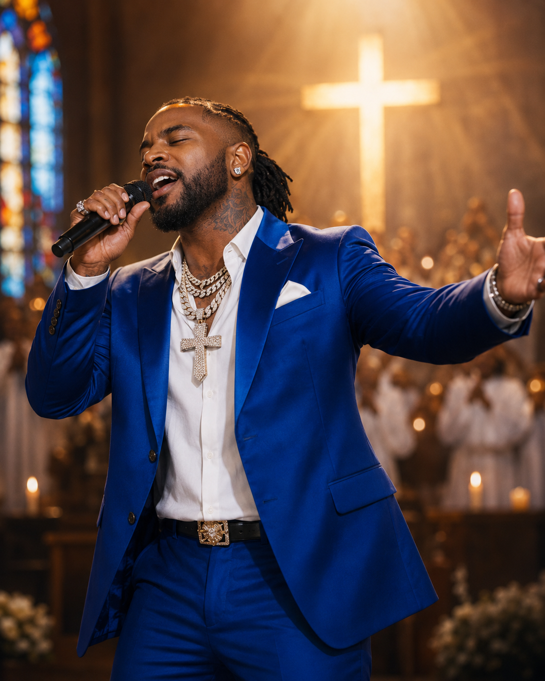 Divine Intervention royal blue suit performance