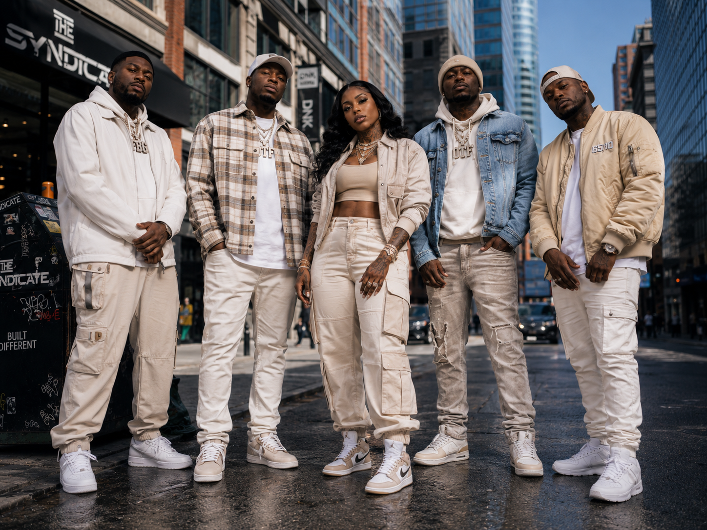 The Syndicate Commission Records downtown daytime cream outfits promo