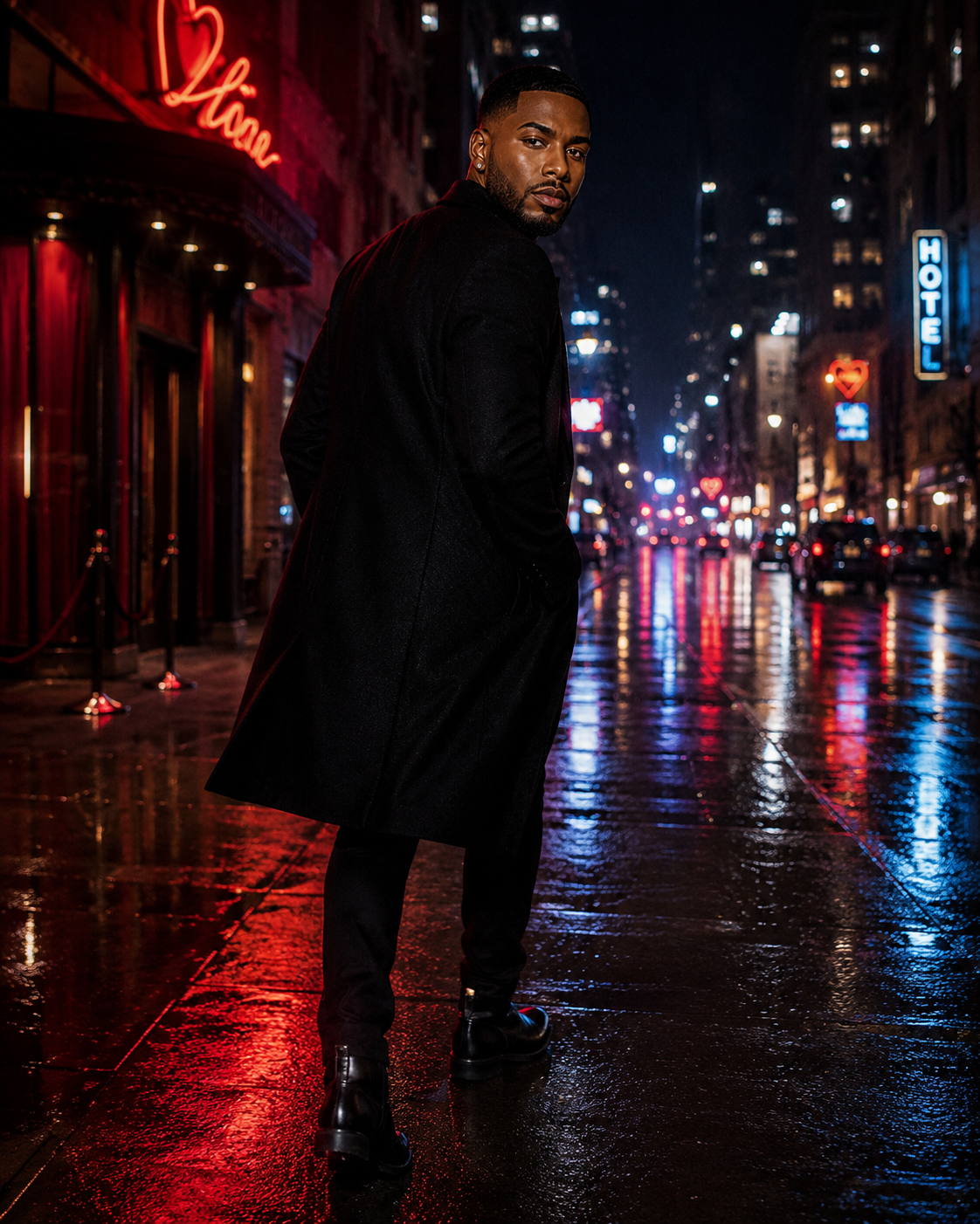 Rome Valentino on rainy NYC street
