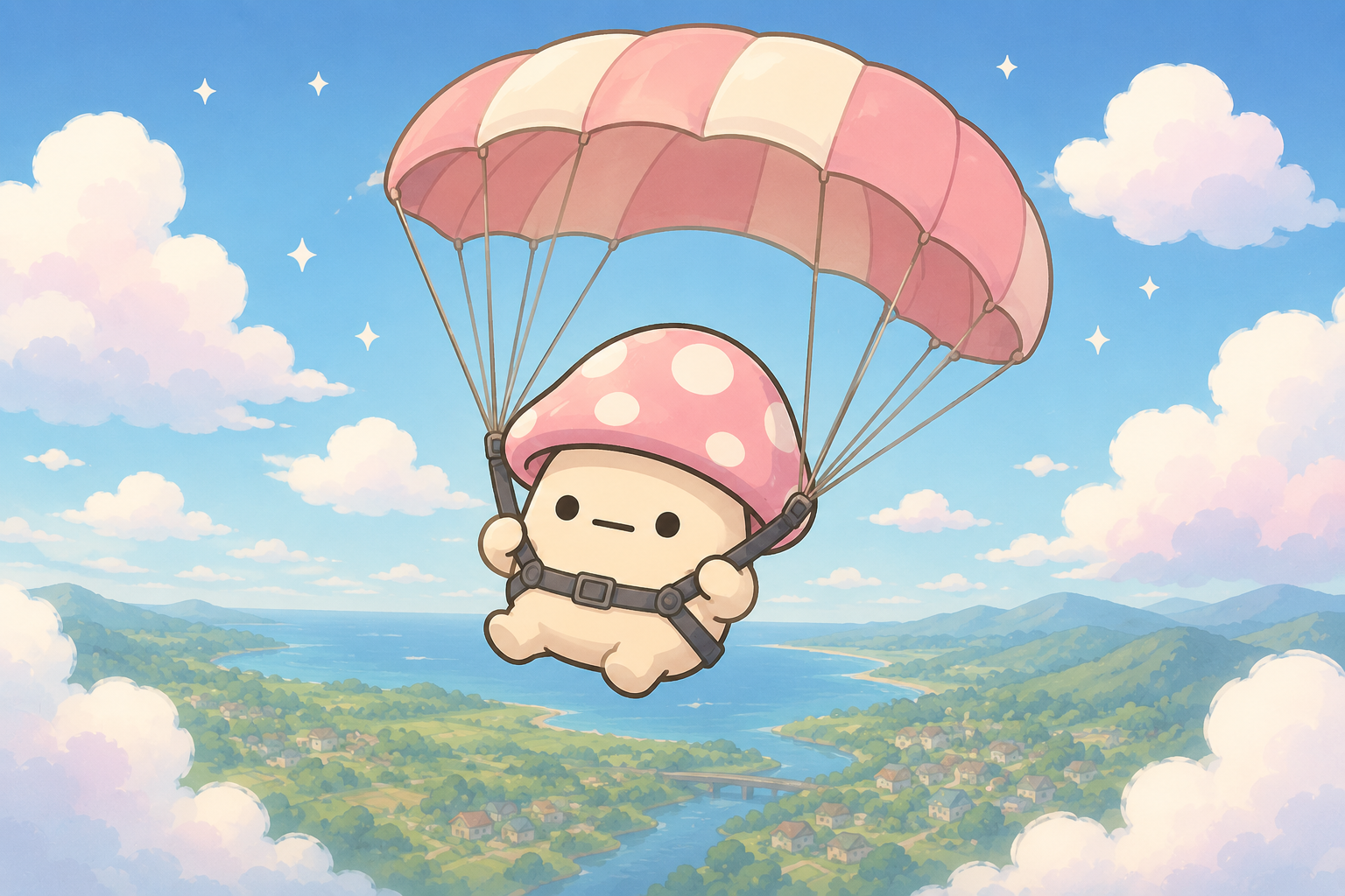 PUMO parachuting through the sky