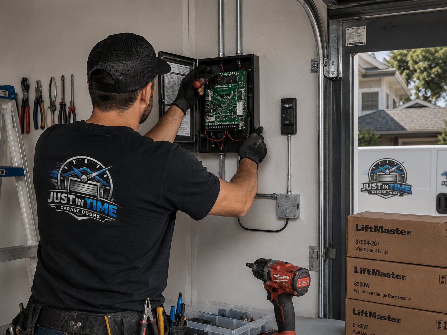 Technician installing control panel