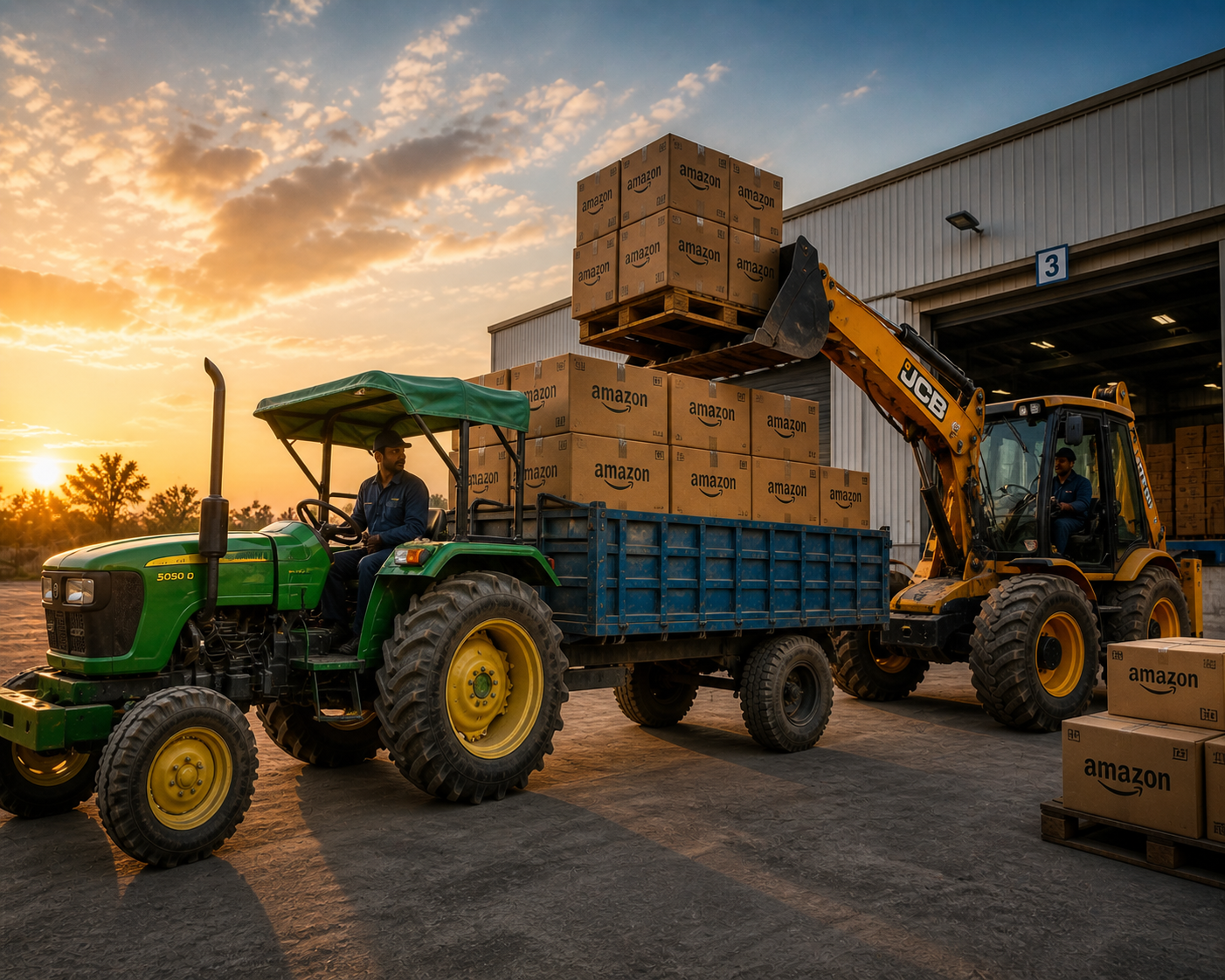 Professional tractors, JCBs, and equipment for construction projects