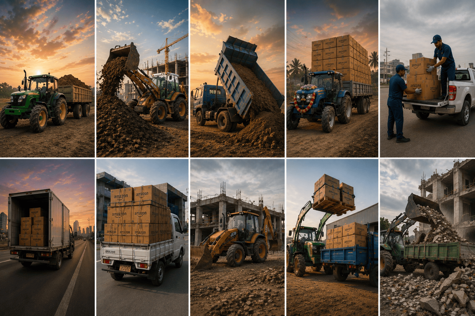 Service showcase - 10 images of tractors, JCBs, trucks and workers