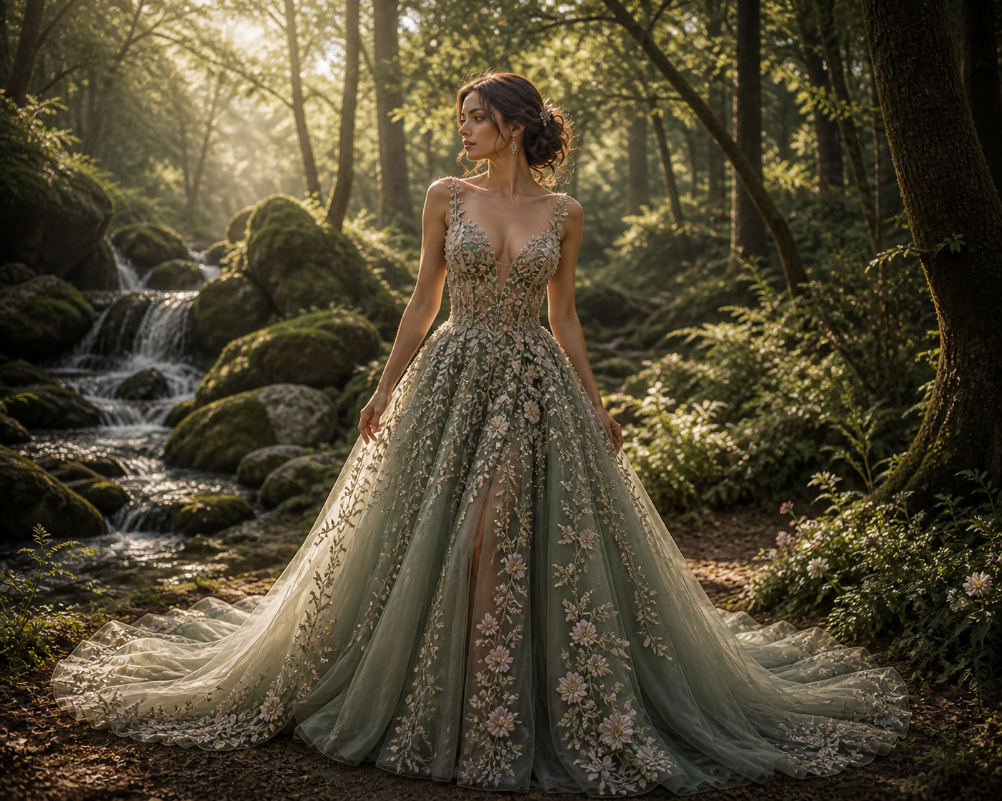 Nature-inspired floral gown