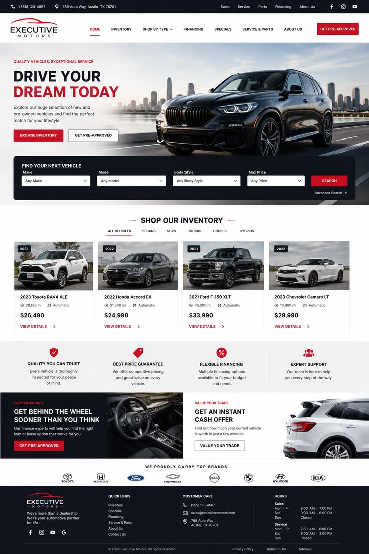 Executive Motors dealership website screenshot