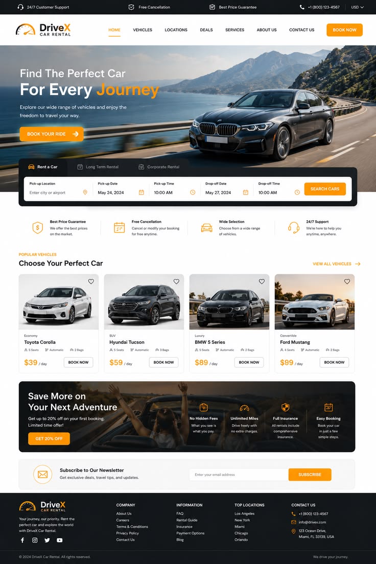 DriveX car rental website screenshot