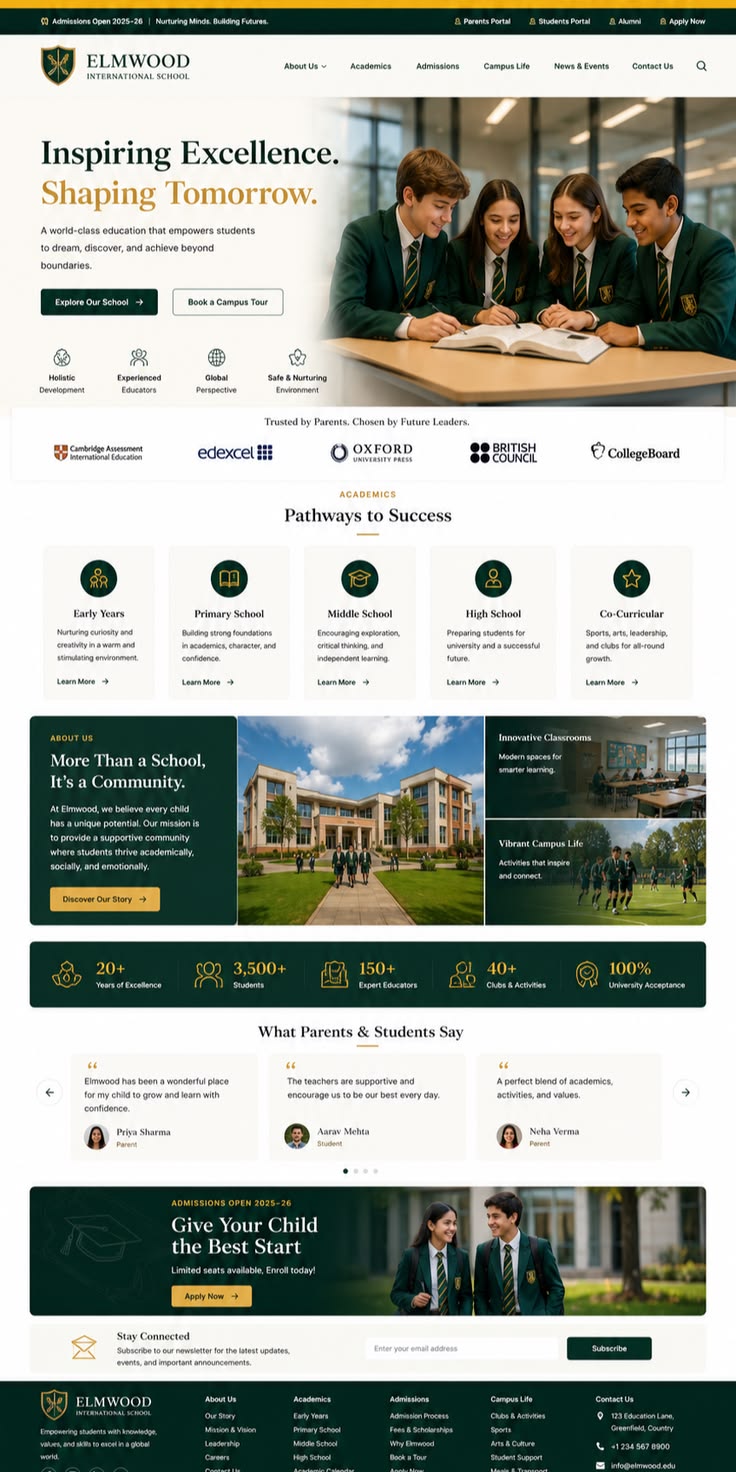 Elmwood International School website screenshot