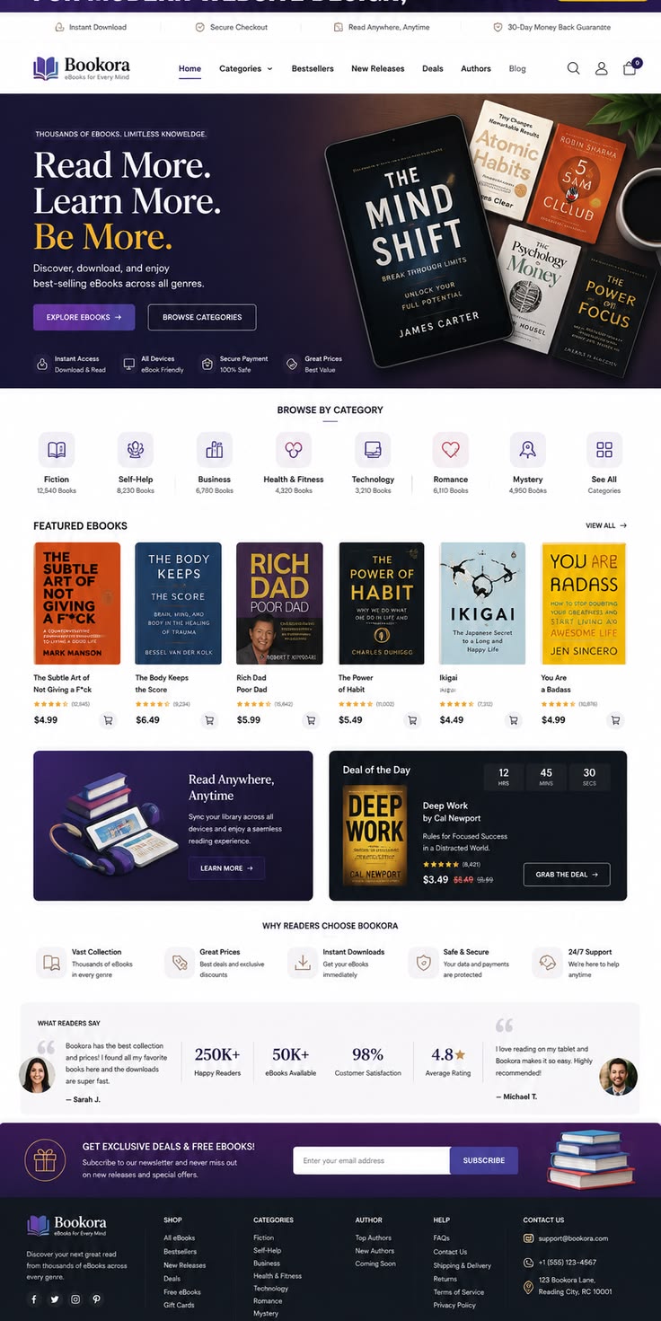 Bookora digital books ecommerce website screenshot