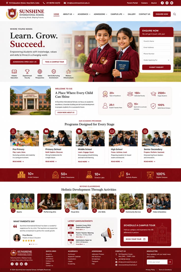 Sunshine International School website screenshot