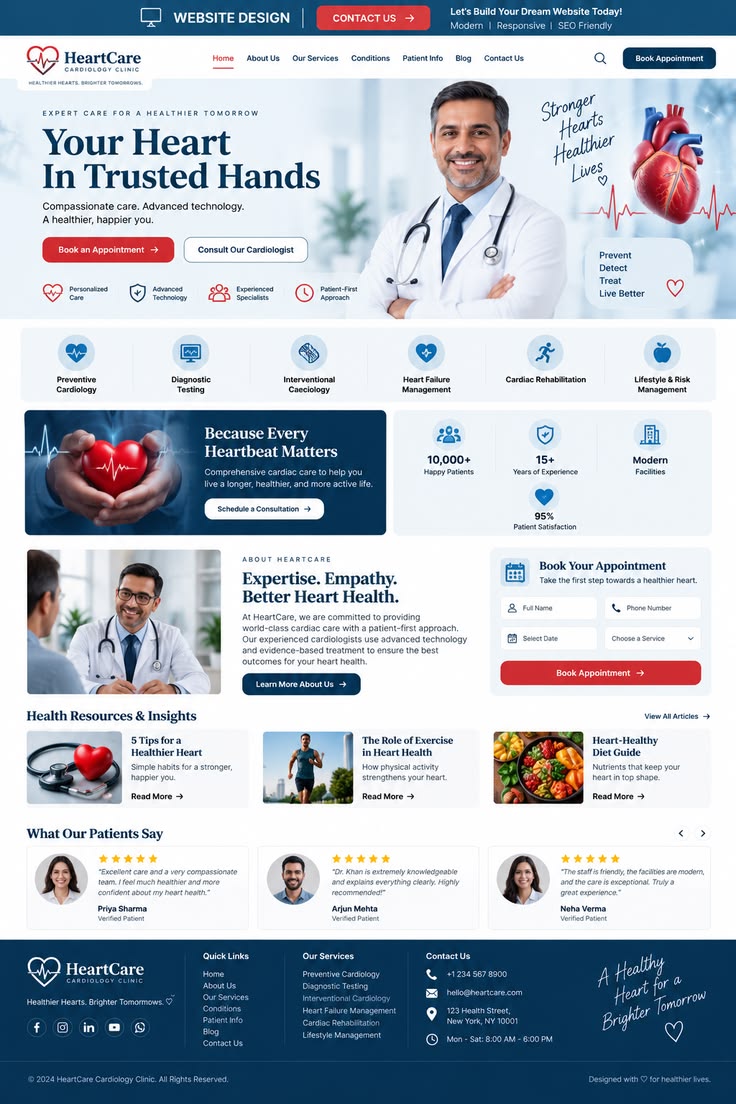HeartCare cardiology clinic website screenshot