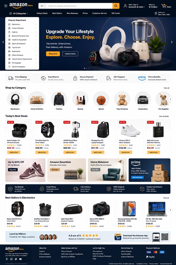 Amazon-style multi-category marketplace website screenshot