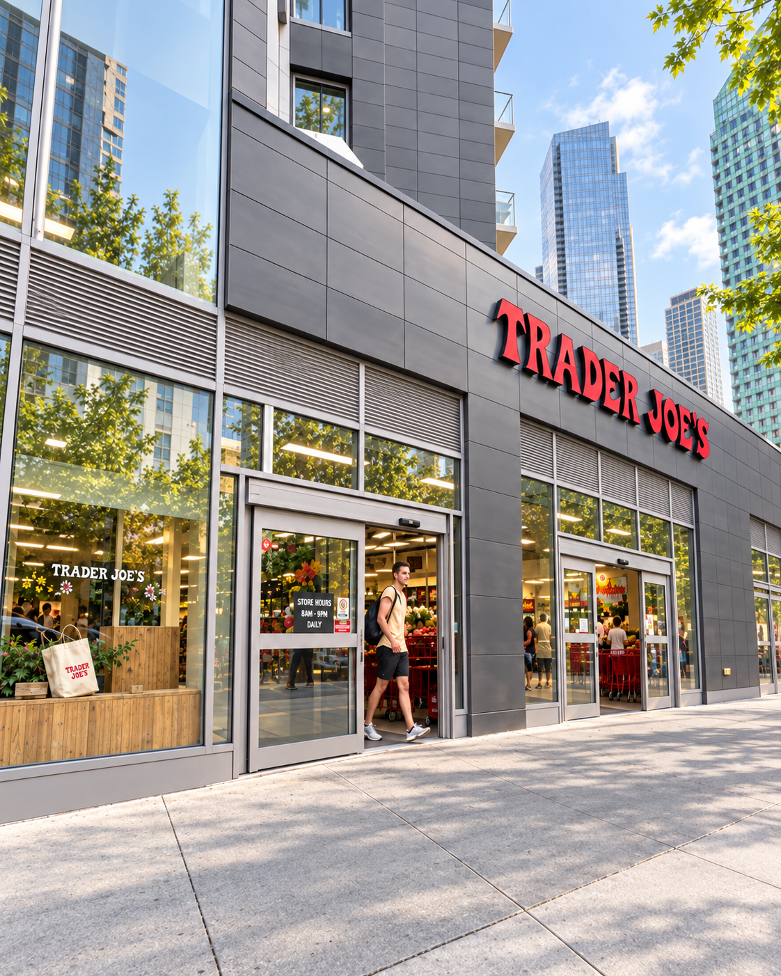 Trader Joe’s storefront on a bright Long Island City streetscape
