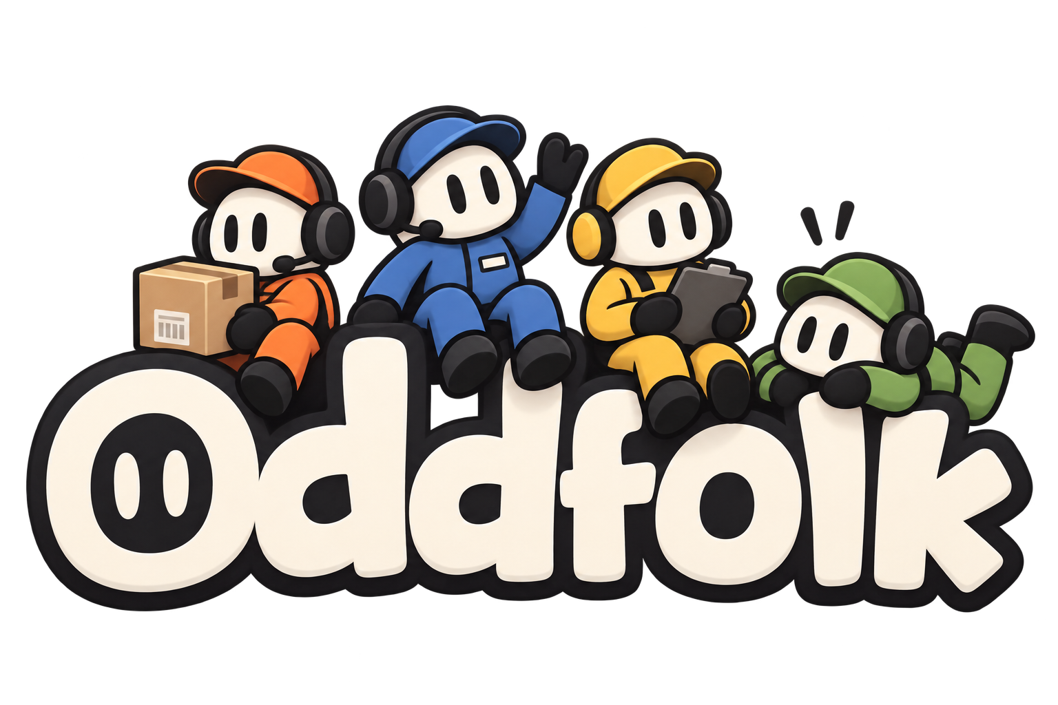 Oddfolk logo with four colorful co-op game characters